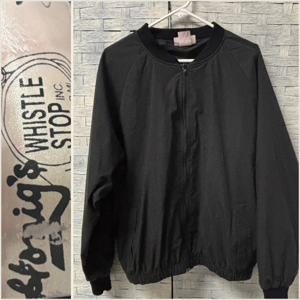 Whistle Stop Inc Bomber Jacket Mens Black Full Zip Athletic Casual Outerwear